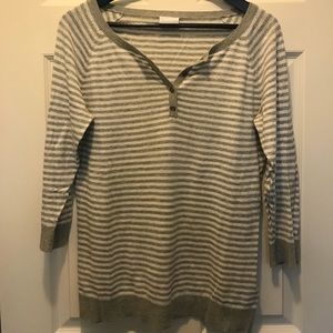 Columbia 3/4 sleeve grey and white striped top